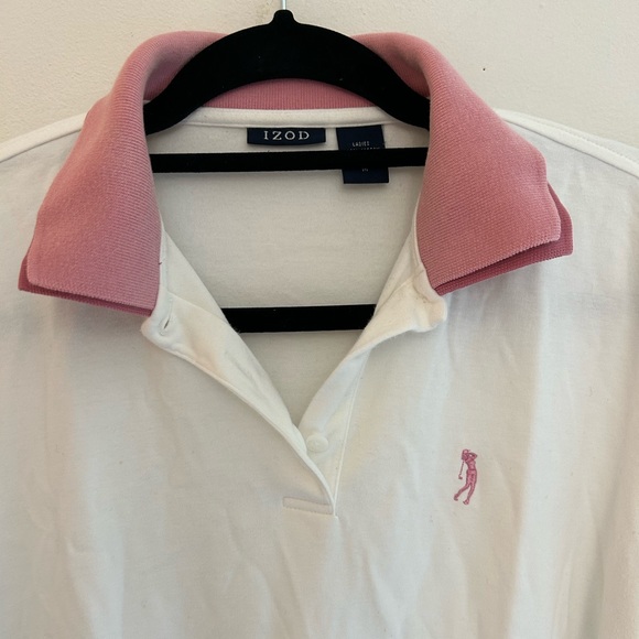 Izod Pink & White Cotton Double Collar Polo - Picture 2 of 9
